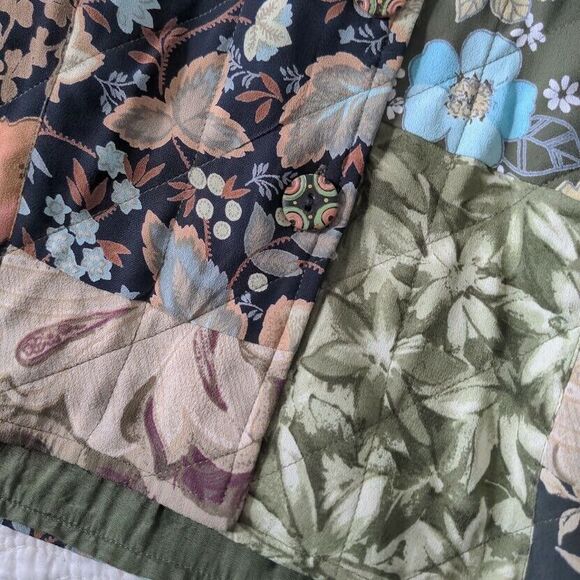 Vintage 90s Casual Studio Quilted Jacket Patchwork Floral Foliage Rose Medium - Picture 12 of 13